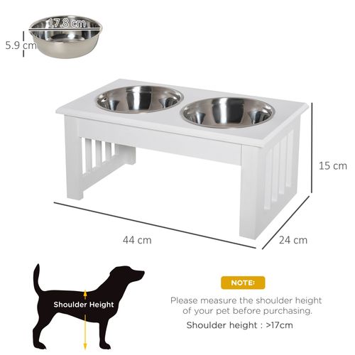 Elevated Pet Feeder with Stainless Steel Bowls – White (Small)