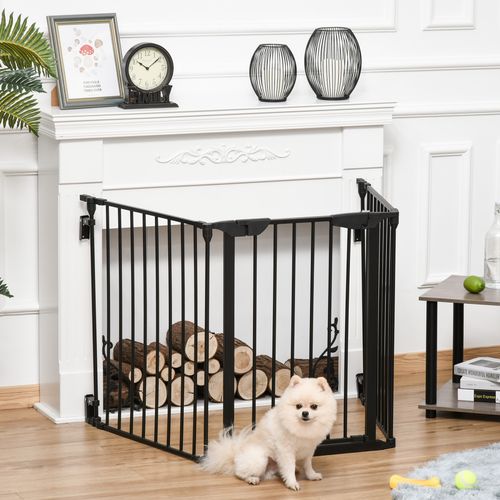 Black Folding Pet Gate – 3 Panels with Door for Indoor Use