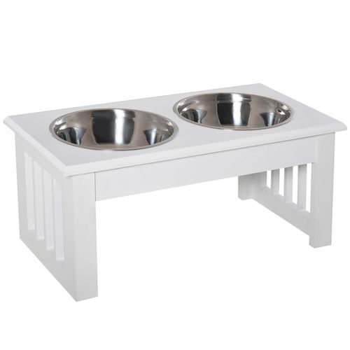 Elevated Pet Feeder with Stainless Steel Bowls – White (Small)