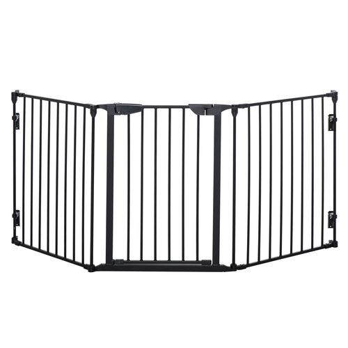 Black Folding Pet Gate – 3 Panels with Door for Indoor Use